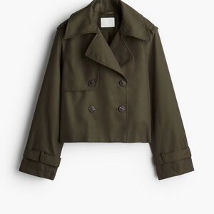 Olive Green Double-Breasted cropped trench coat